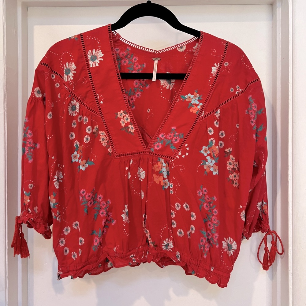 Free People floral cropped blouse